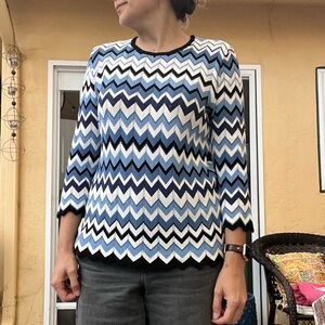 Alfred Dunner Blue and White Chevron Sweater